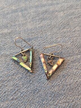 Triangle Abalone Drop Sterling Earrings